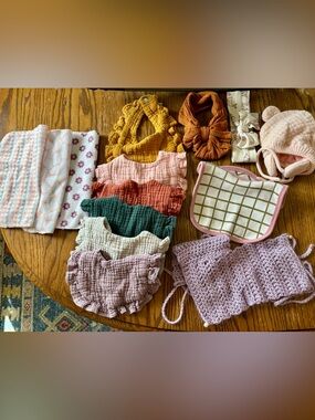 Baby Girl headbands, bibs, washcloths